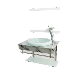 Gabinete De Vidro Para Banheiro 60Cm Inox - Mármore Branco