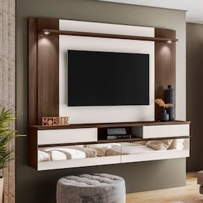 Painel Home Suspenso Tv 75 " Turin Espelho e Luminária LED