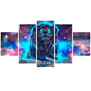 Kit Quadros Decorativos Sala Leão Colorido Mosaico Universo