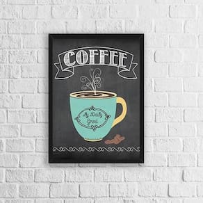 Quadro Café Estilo Quadro Negro 45X34Cm Com Vidro Preta
