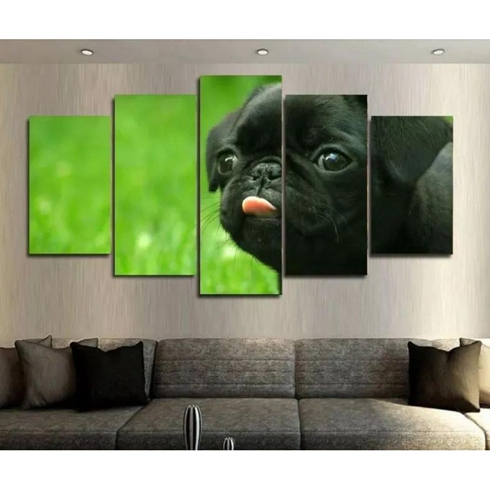 Quadro Mosaico 5 Peças Dog Pug 4k Lindo