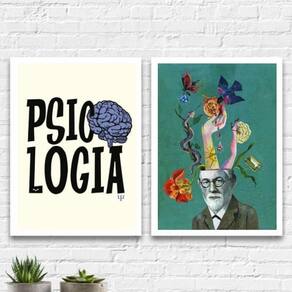 Kit 2 Quadros Psicologia Freud 45X34Cm - Com Vidro
