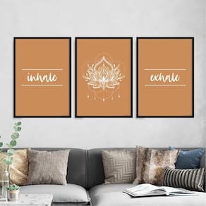 Kit 3 Quadros Inhale Exhale -Mandala 24X18Cm Preta
