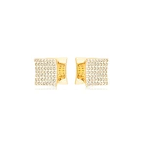 Brinco Argola Quadrada Cravejada Banhada A Ouro 18k