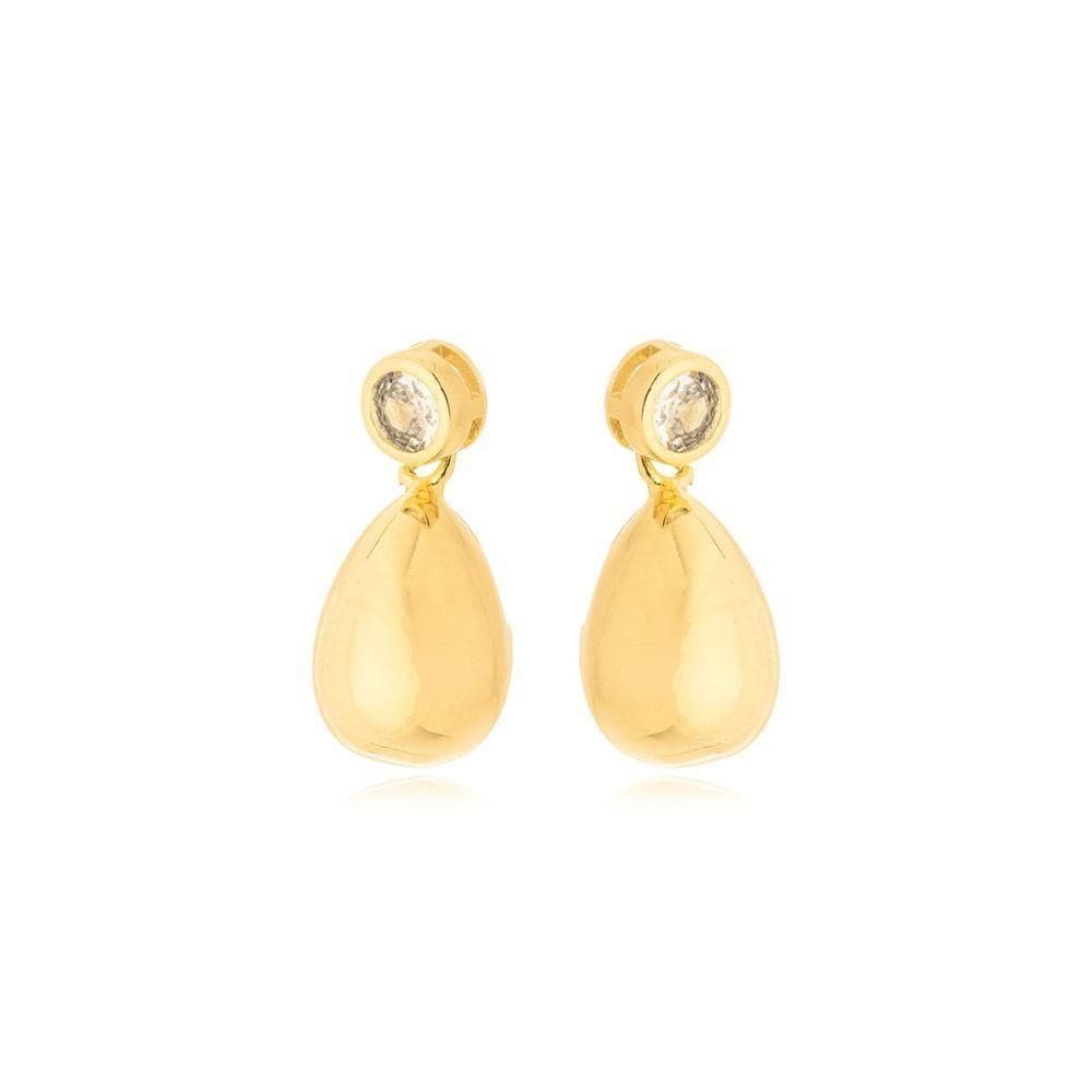 Brinco Gota Com Ponto De Luz Banhado A Ouro 18k