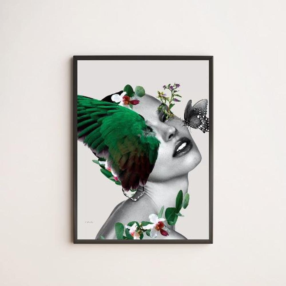 Quadro Decorativo Rosto Mulher Com Asa 24X18Cm