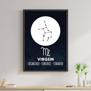 Quadro Decorativo Signos - Virgem Moldura Preta 24X18Cm