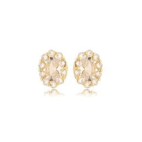 Brinco Oval Ponto De Luz Cravejado Banhado A Ouro 18k