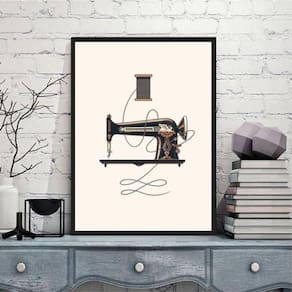 Quadro Vintage Máquina Costura 45X34Cm Moldura Preta