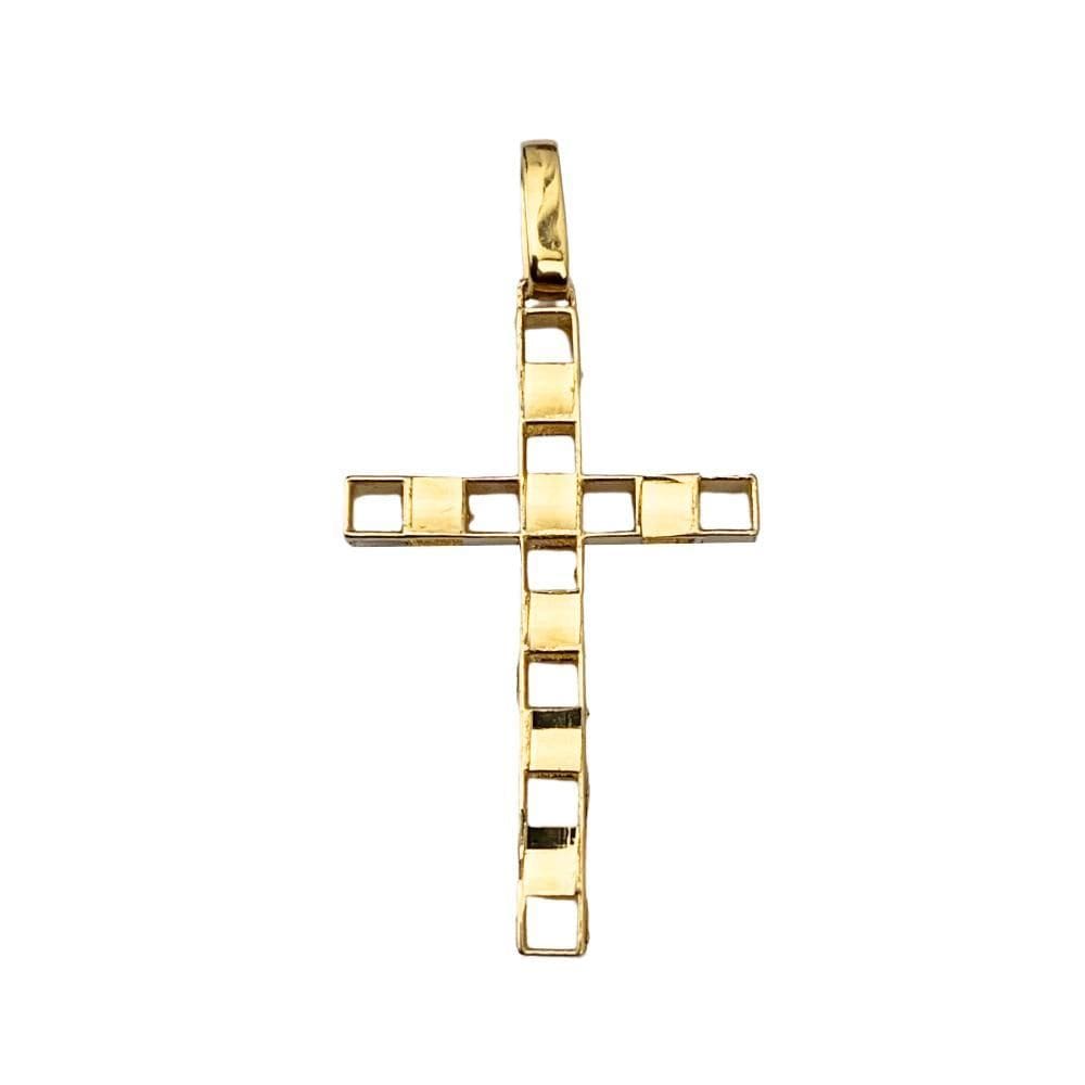 Pingente Crucifixo Quadrado 3,5 Cm Vazada Em Ouro 18K