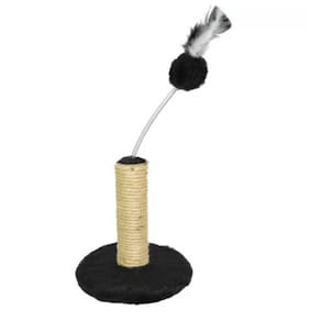 Arranhador De Gato Mini Poste Em Sisal Preto E Mola Bolinha