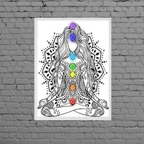 Quadro Decorativo Reiki Chakras 45X34Cm Vidro Moldura Branca