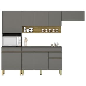 Armário De Cozinha 4 Peças Balcão Com Tampo 120cm Lina07 K02 Gris-freijó - Mpozenato