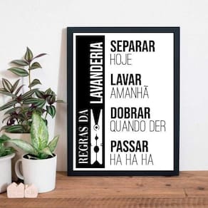 Quadro Regras Da Lavanderia Humor 33X24Cm Moldura Preta