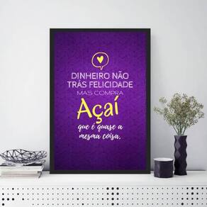 Quadro Decorativo Açaí Felicidade 24X18Cm Moldura Preta