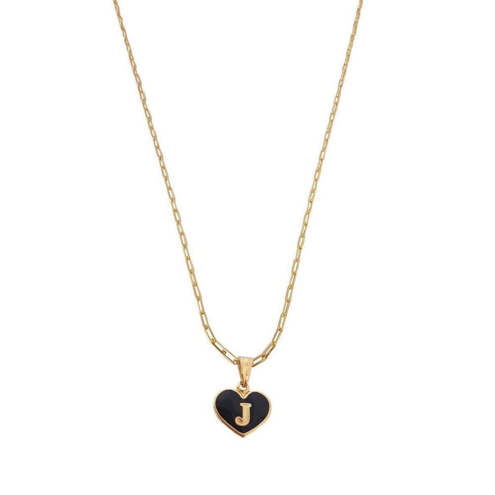 Colar Cartier 45Cm Coração Negro Letra J Banhado Ouro 18K
