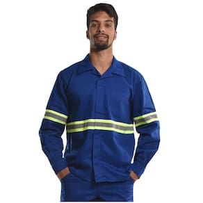 Camisa Profissional Aberta Manga Longa Faixa Refletiva Sitel Neon Azul Royal