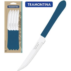 Faca De Churrasco De Inox 4``Cabo Azul Claro Com 12 Pçs Leme