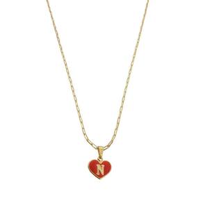 Colar Cartier 45Cm Coração Vermelho Letra N Banhado Ouro 18K