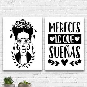 Kit 2 Quadros Mereces Los Que Sueas 33X24Cm Moldura Preta