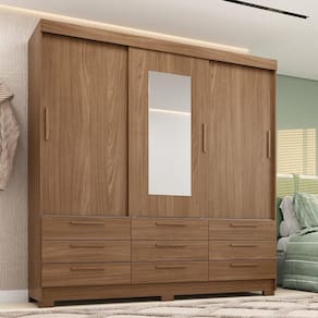 Guarda-roupa Casal 3 Portas 9 Gavetas Com Espelho Dante