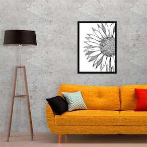Quadro Girassol Preto E Branco 24X18Cm - Com Vidro