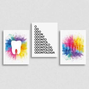 Kit 3 Quadros Odontologia, Dente - Colorido 24X18Cm