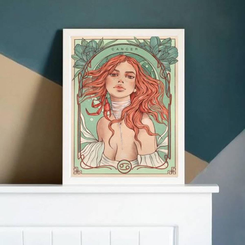 Quadro Vintage Signo Cancer 24X18Cm Branca