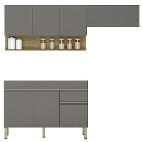 Armário De Cozinha 3 Peças Balcão Sem Tampo 150cm Lina12 K02 Gris-freijó - Mpozenato