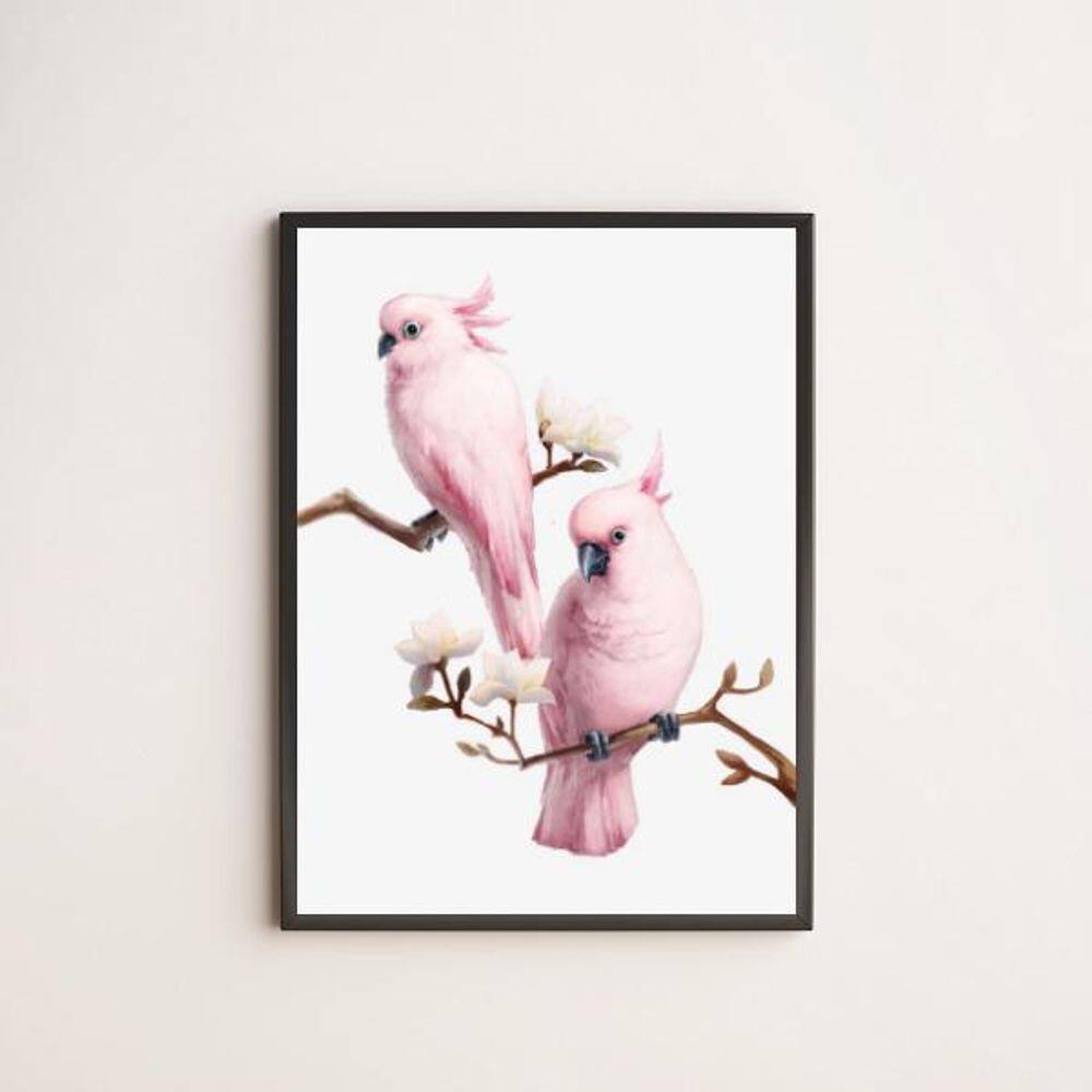 Quadro Decorativo Casal De Passarinhos Rosa 24X18Cm