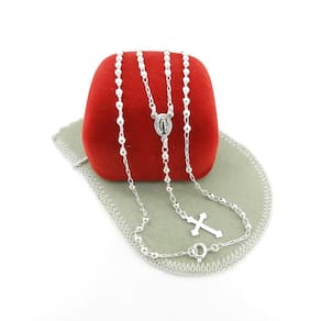Terço Feminino 45Cm 2Mm Bolinha Folheado Prata Gg155