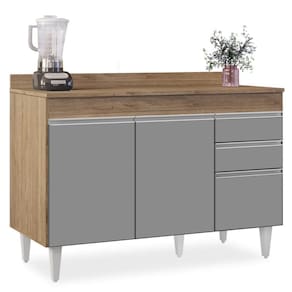 Balcão Gabinete Para Pia Com Tampo 120cm Michigan Cast-cinza - Lumil