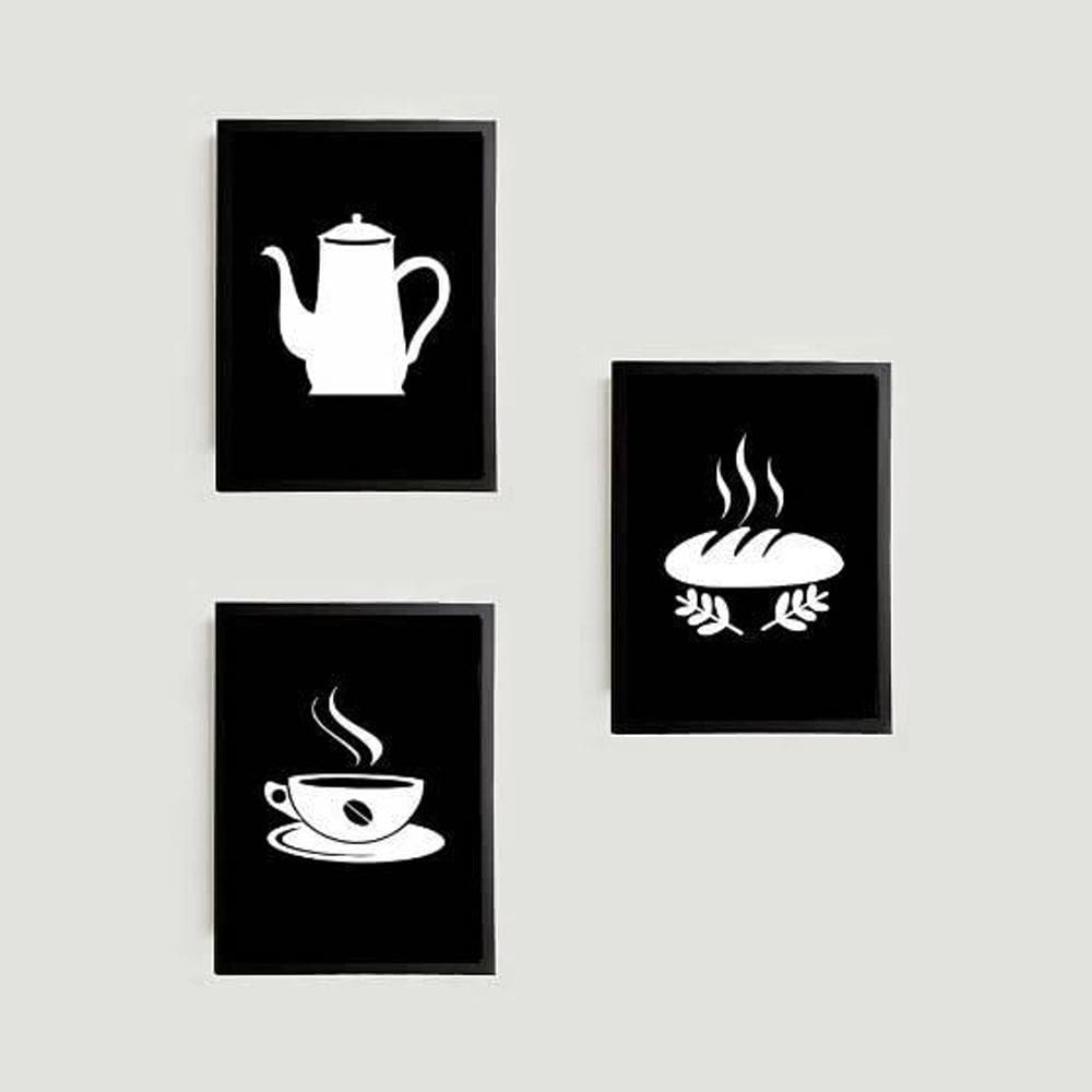 Kit 3 Quadros Time To Coffee 24X18Cm Preto