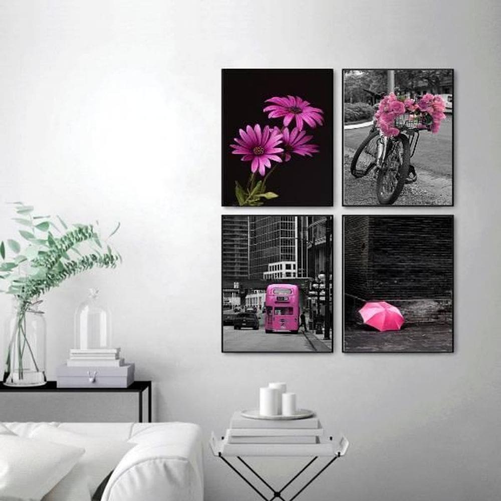 Quadro Decorativo Fotografia Rosas Com Vidro 24X18Cm 4 Peças