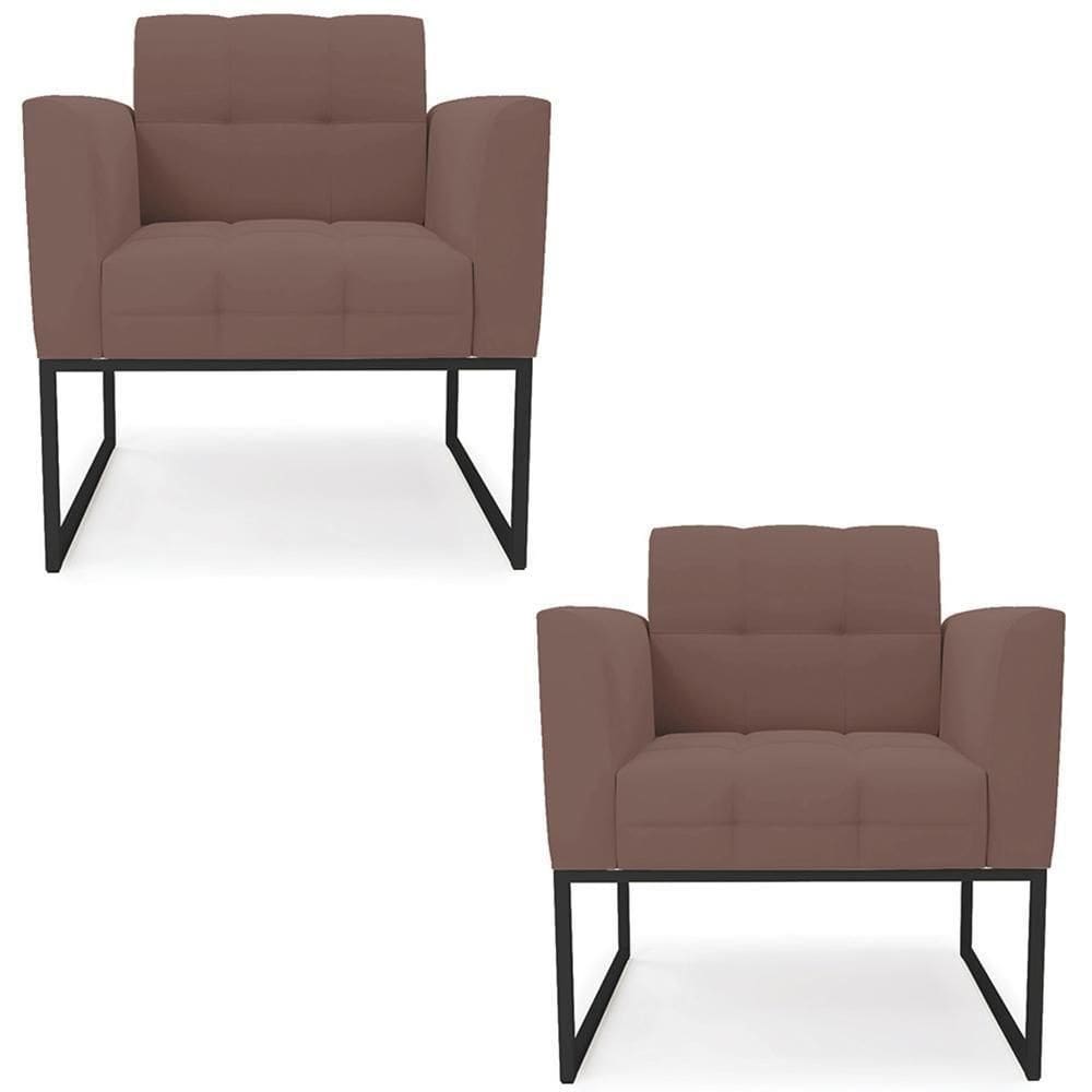 Poltrona Base Industrial Preto Kit 2 Ana Veludo Rosê - Ibiza