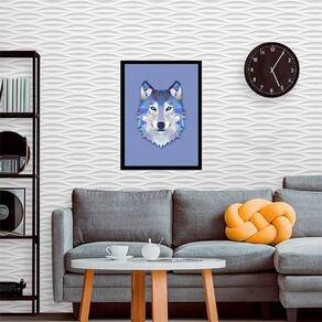 Quadro Decorativo Lobo Azul 24X18Cm Com Vidro Madeira Preta