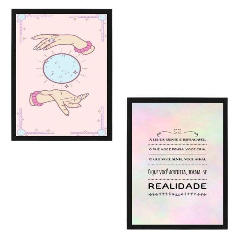Kit 2 Quadros Decorativos Lei Da Mente 45X34Cm Madeira Preta