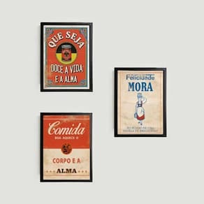 Kit 3 Quadros Cozinha Vintage 45X34 Com Vidro Moldura Preta