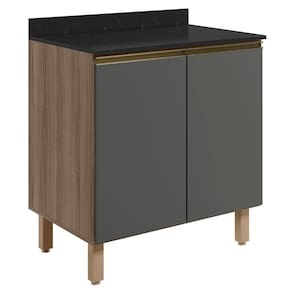 Balcão Para Cooktop Com Tampo 80cm Maly N03 Carvalho-grafite - Mpozenato