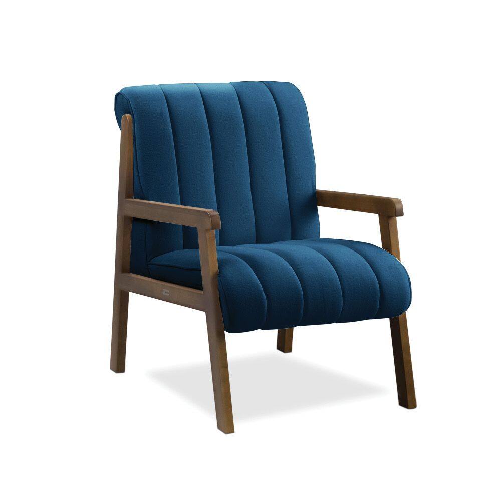 Poltrona Decorativa para Sala Base de Madeira Daline Bouclê Azul Marinho E03 - D`Rossi