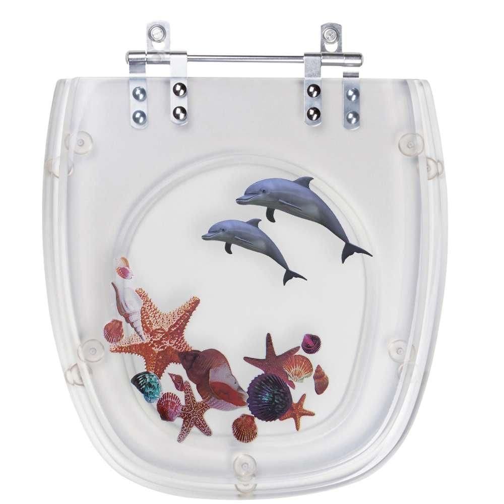 Assento Sanitário Poliester Art Decorado Golfinho E Conchas Para Vaso Incepa