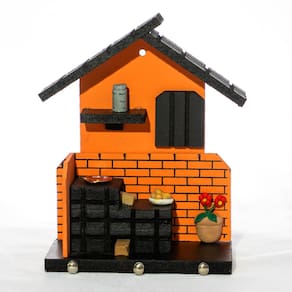 Porta Chaves de Madeira Casinha Mineira Decoração P Laranja