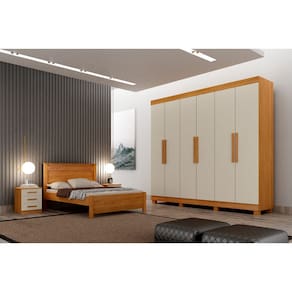Guarda Roupa Casal 6 Portas 4 Gavetas - Canadá-Cinamomo/Off White - Leifer Móveis