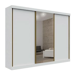 Guarda Roupa Casal com Espelho 3 Portas 6 Gavetas - São Paulo-Branco - Leifer Móveis