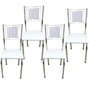 Kit 4 Cadeira Jantar Belize Moderna Cromada Aço Junco Cozinha Sala
