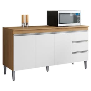 Balcão de Cozinha Andréia com Tampo 160cm Amêndoa Branco - AJL