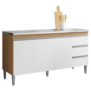 Balcão de Pia Andréia 150cm Amêndoa Branco - AJL