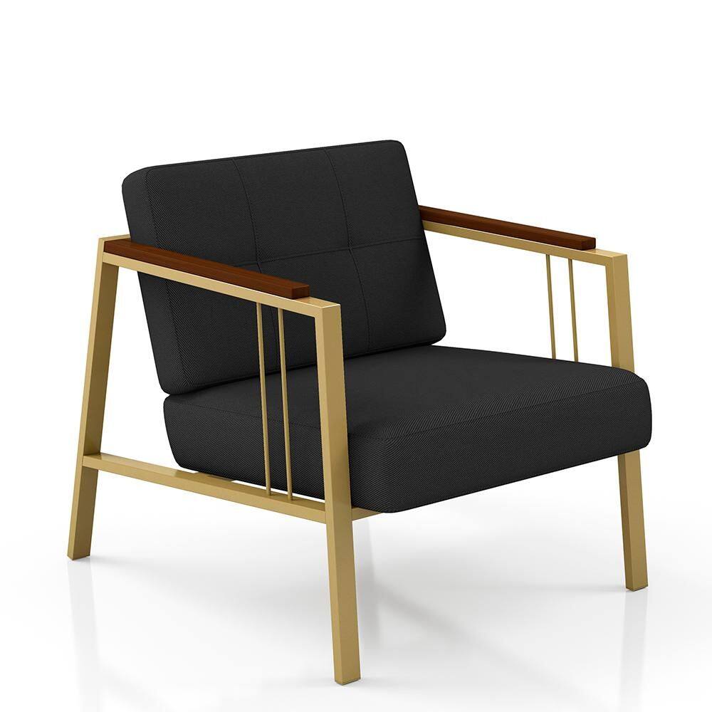 Poltrona Estofada Pomezia Industrial Dourado/suede Preto - M.a