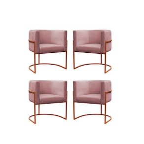 Kit 2 Poltronas Reforçada Decorativa Sala Carla Base Ferro Bronze Suede Rose