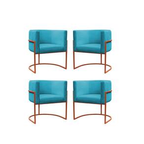 Kit 2 Poltronas Reforçada Decorativa Sala Carla Base Ferro Bronze Suede Azul Tifany